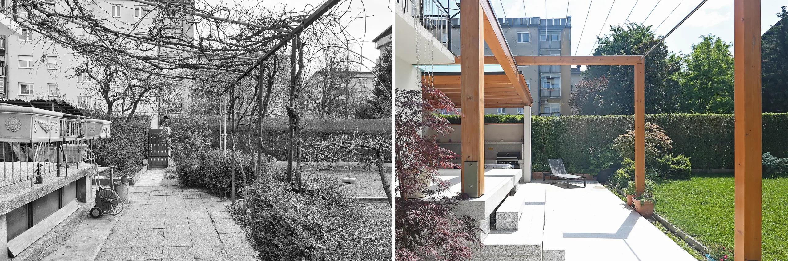 Leseni nadstrešek prislonjen na vzhodni del hiše in južna pergola sta načrtovan arhitekturni doprinos, ki izboljšuje bivanje prilagojeno uporabniku.