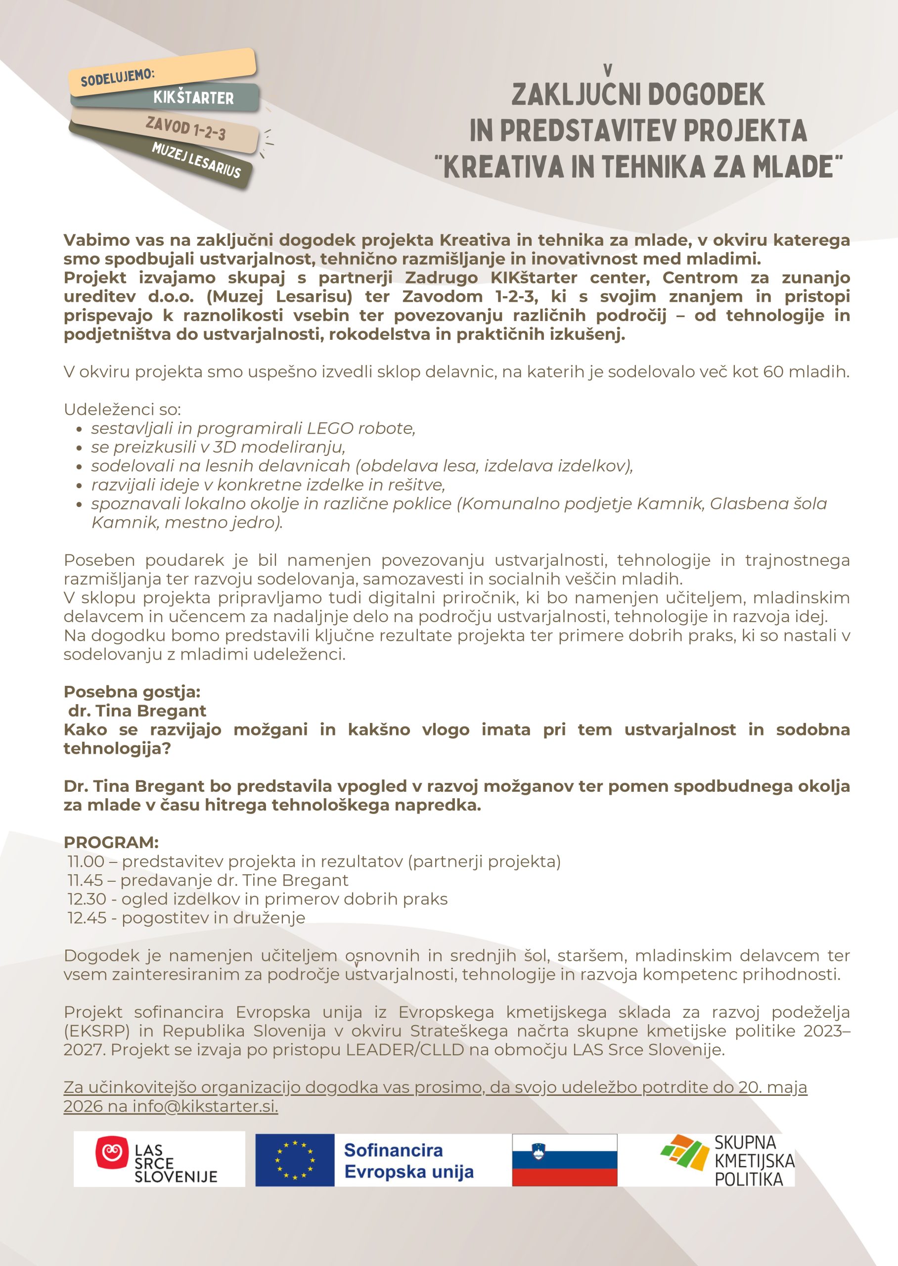 Projekt Tehnika in kreativa vabi na zaključni dogodek