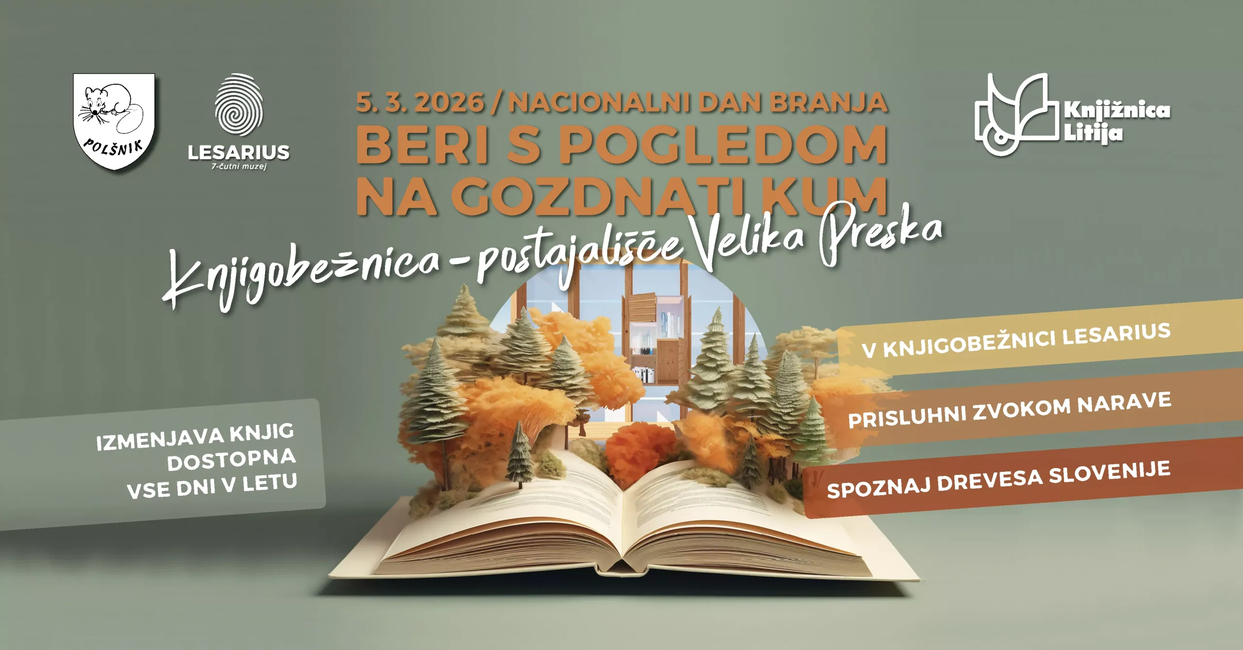 Branje v gozdni knjigobežnici in drevesovrstnici Lesarius - ob nacionalnem dnevu branja, 5. marca 2026