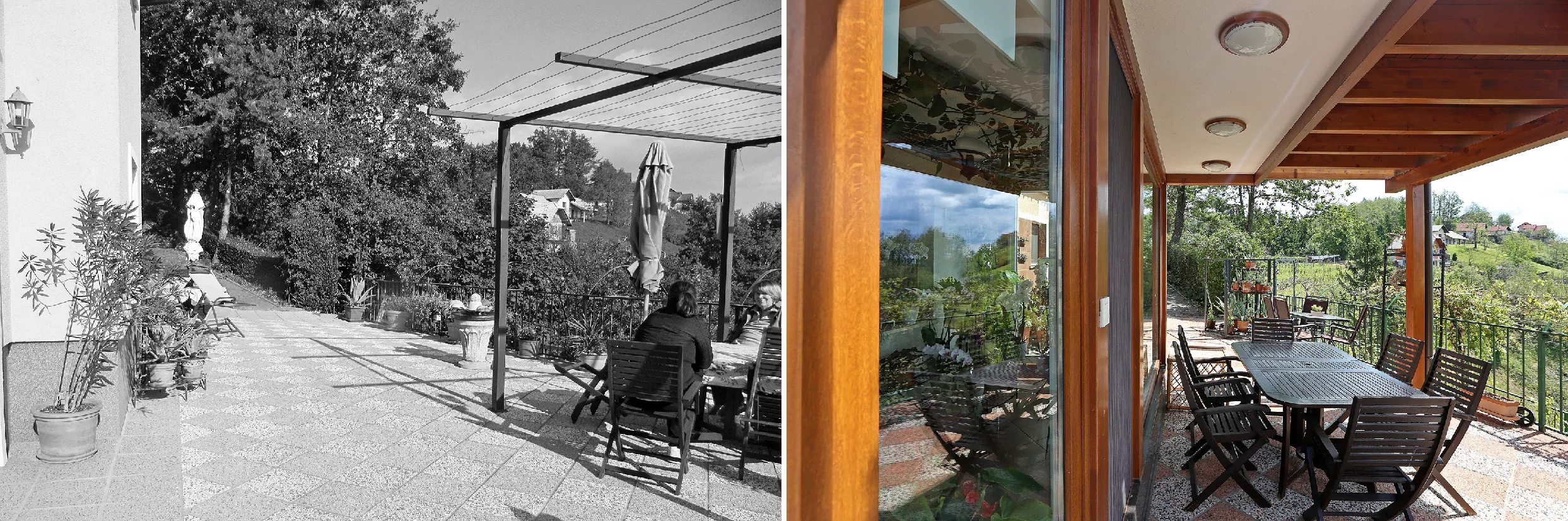 Lesena zunanja preobrazba prej-potem: Angleška veranda v objemu dolenjskih gričev, Mizarstvo Kos d.o.o.