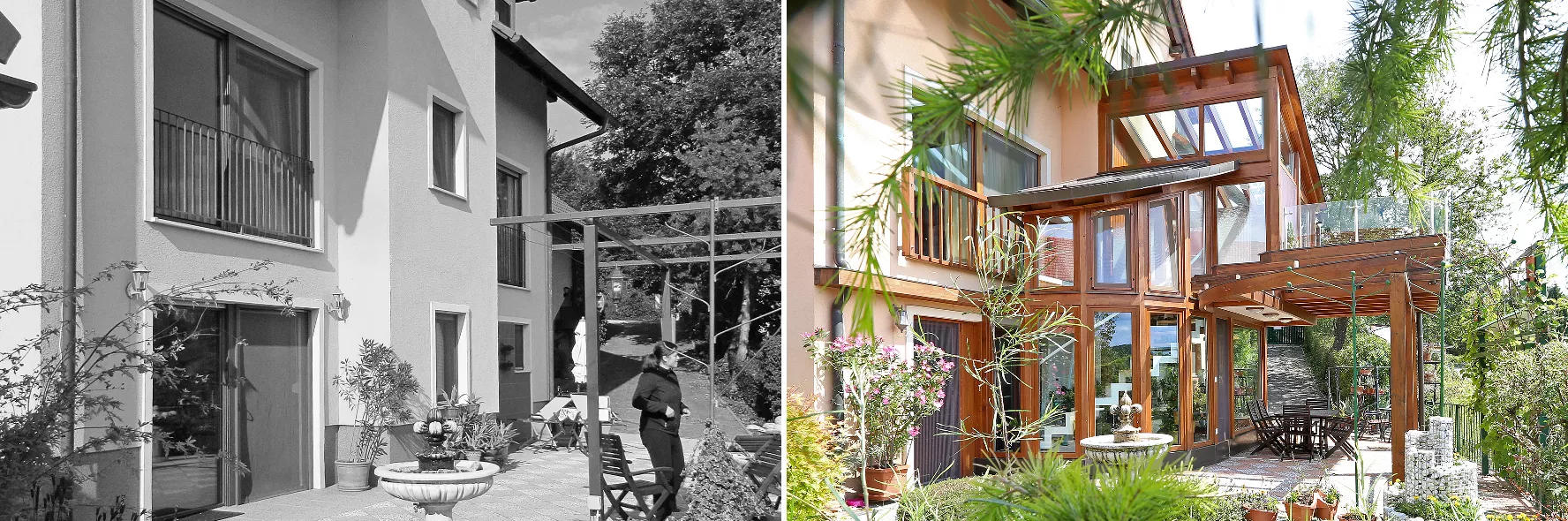 Lesena zunanja preobrazba pod Alpami: Pisarniška terasa z vonjem po magnoliji, načrtovanje in izvedba Mizarstvo Kos d.o.o.